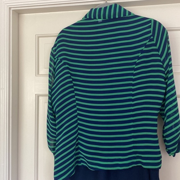 Stripe Collar Cardigan Size Large Green Navy Stripe - Picture 7 of 7